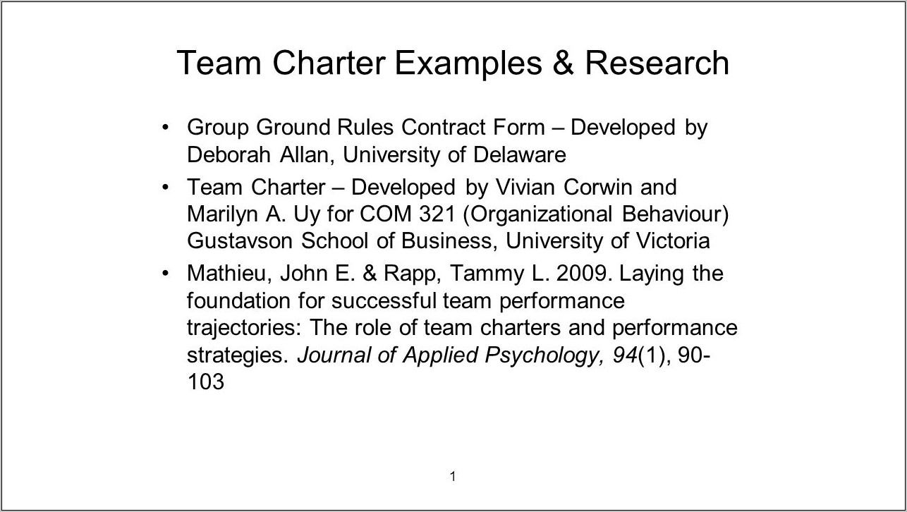 Business Team Charter Examples
