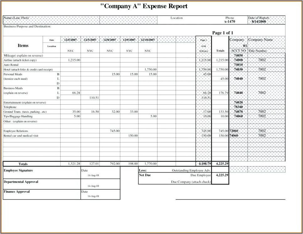 Business Travel Expense Report Sample