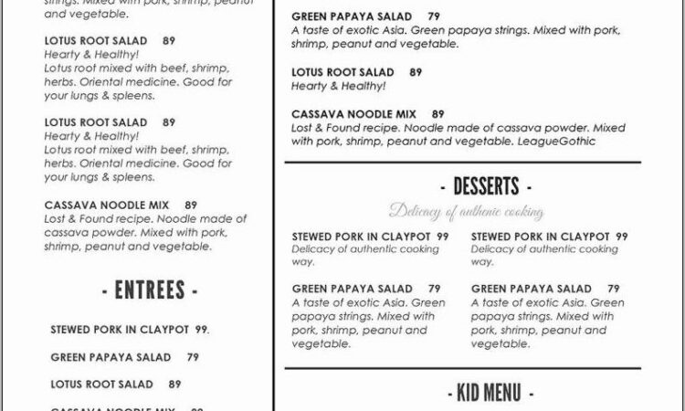 Cafe Menu Template Free Word