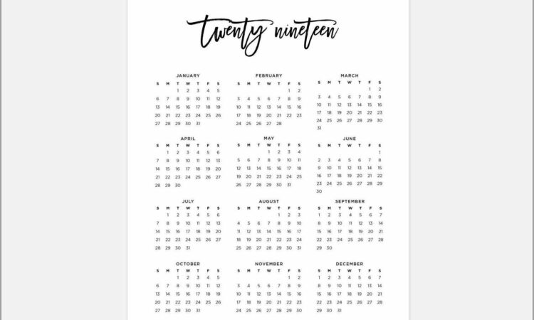 Calendar At A Glance Printable