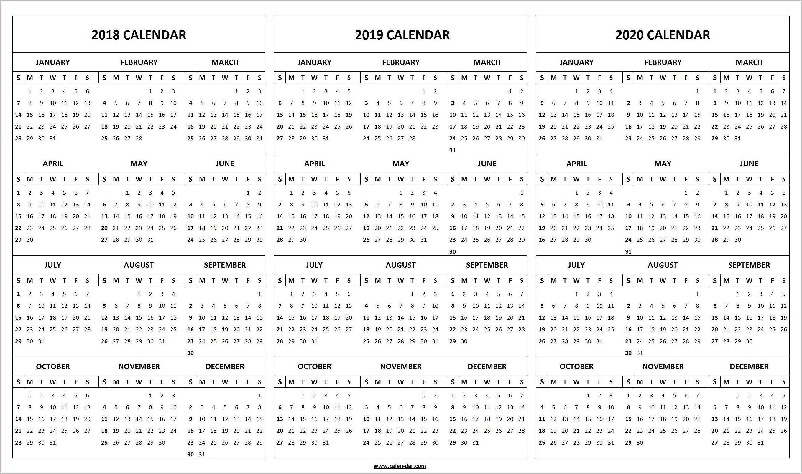 Calendar At A Glance Template