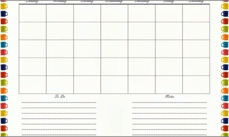 Calendar Month At A Glance Template