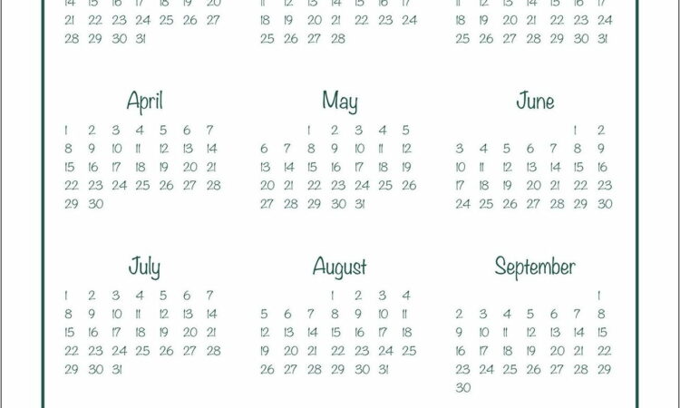 Calendar Year At A Glance Printable