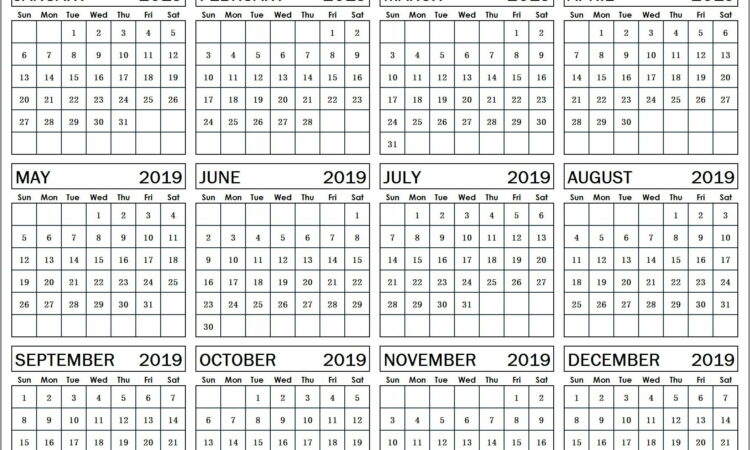 Calendar Year At A Glance Template