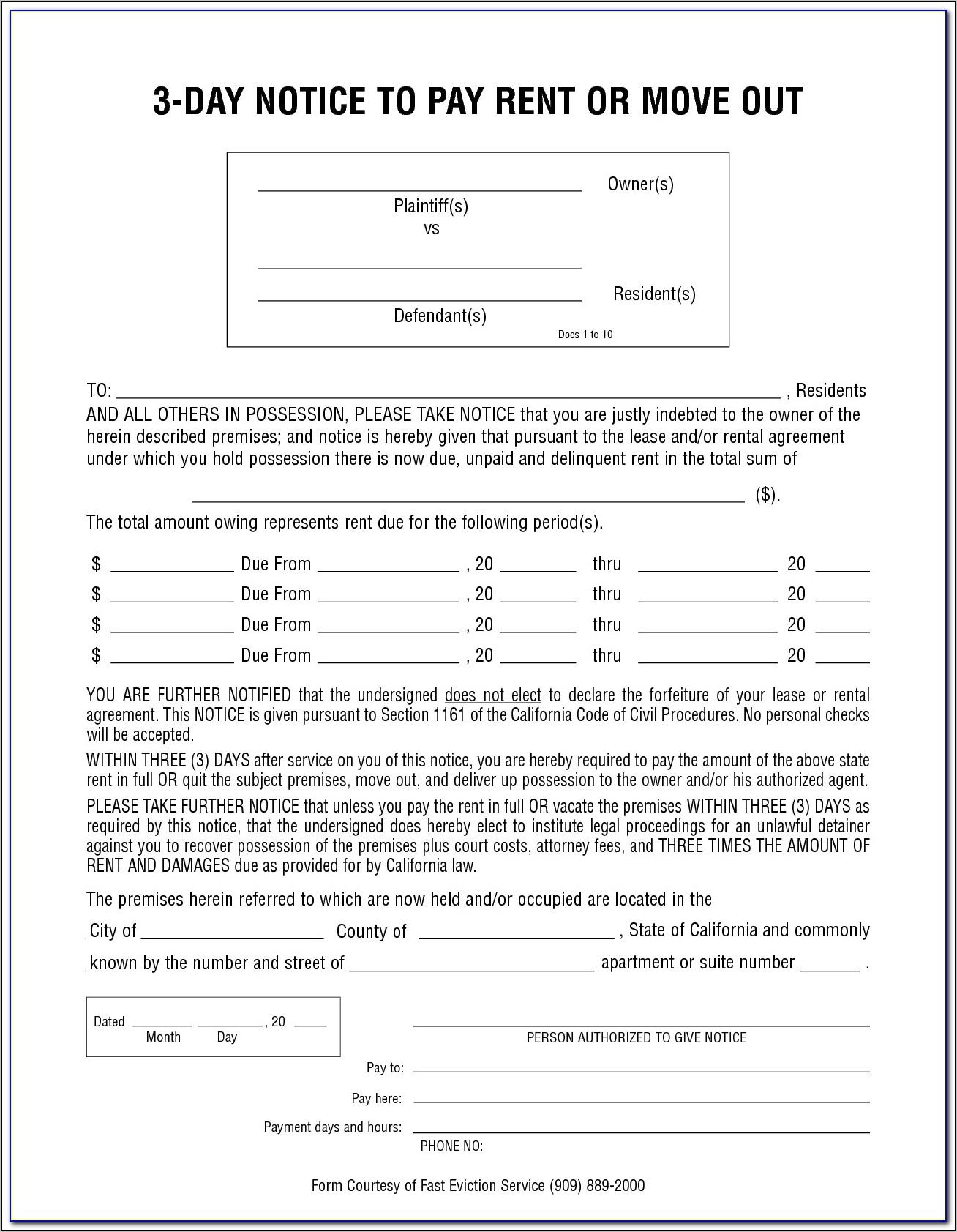 California 3 Day Eviction Notice Form