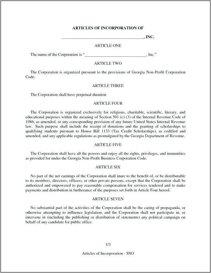 California Articles Of Incorporation Template