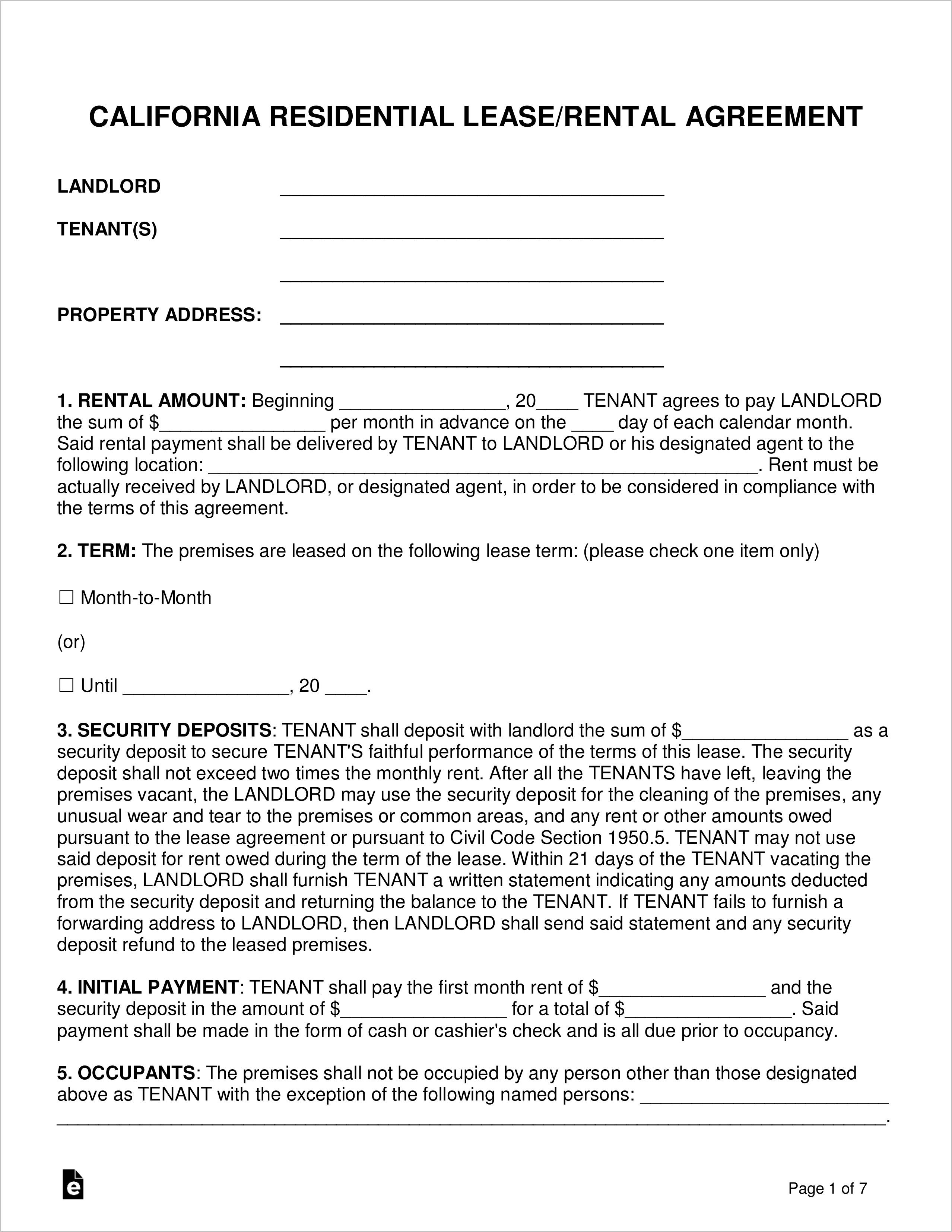 California Lease Agreement Template