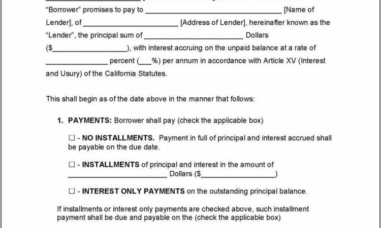 California Promissory Note Template