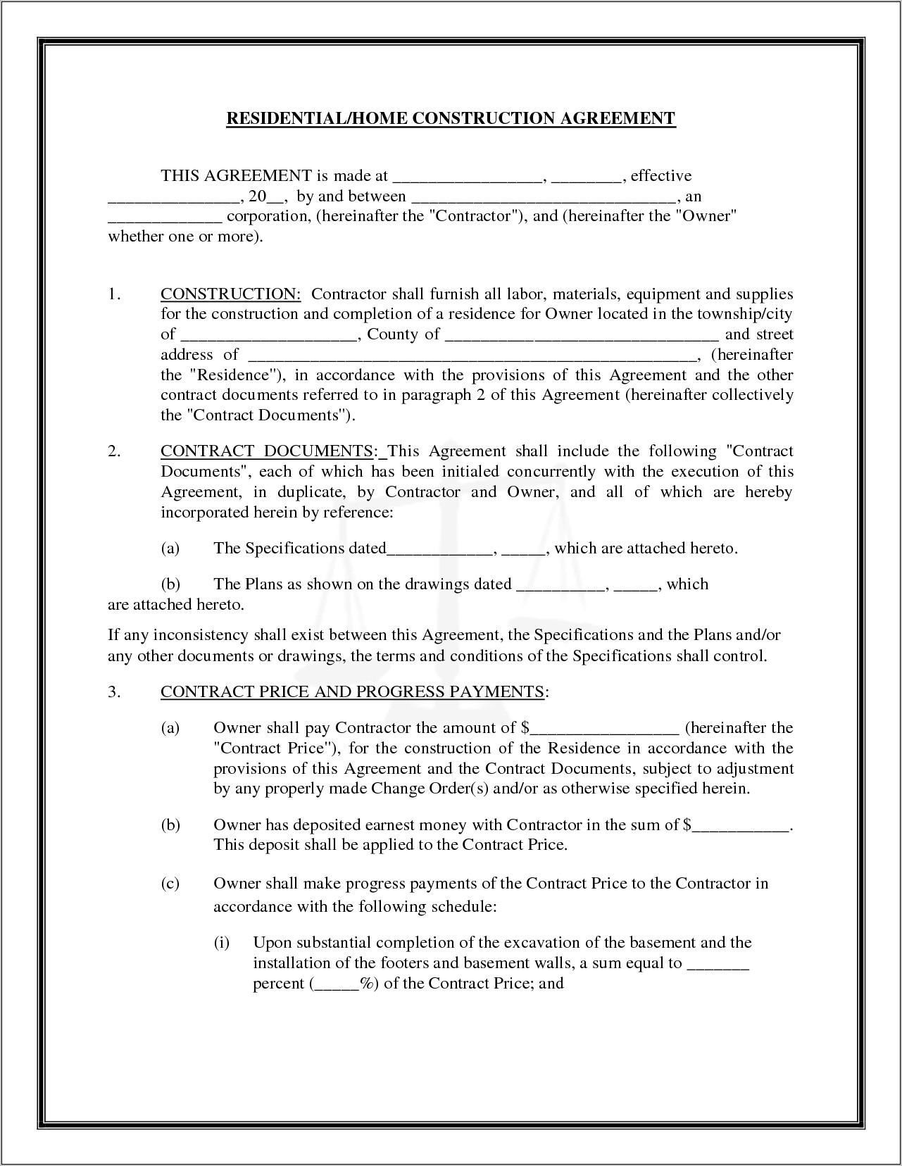 California Residential Construction Contract Template