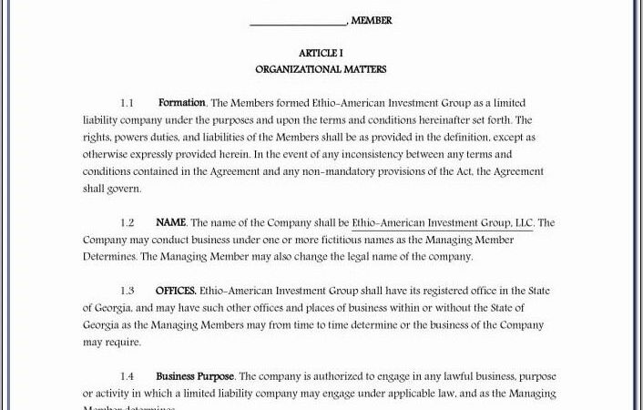 California Short Form Llc Operating Agreement