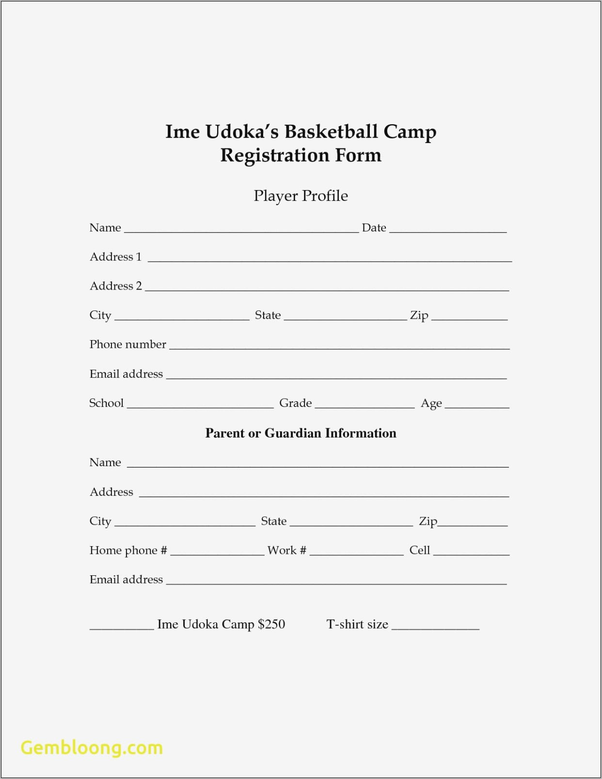 Camp Registration Form Template