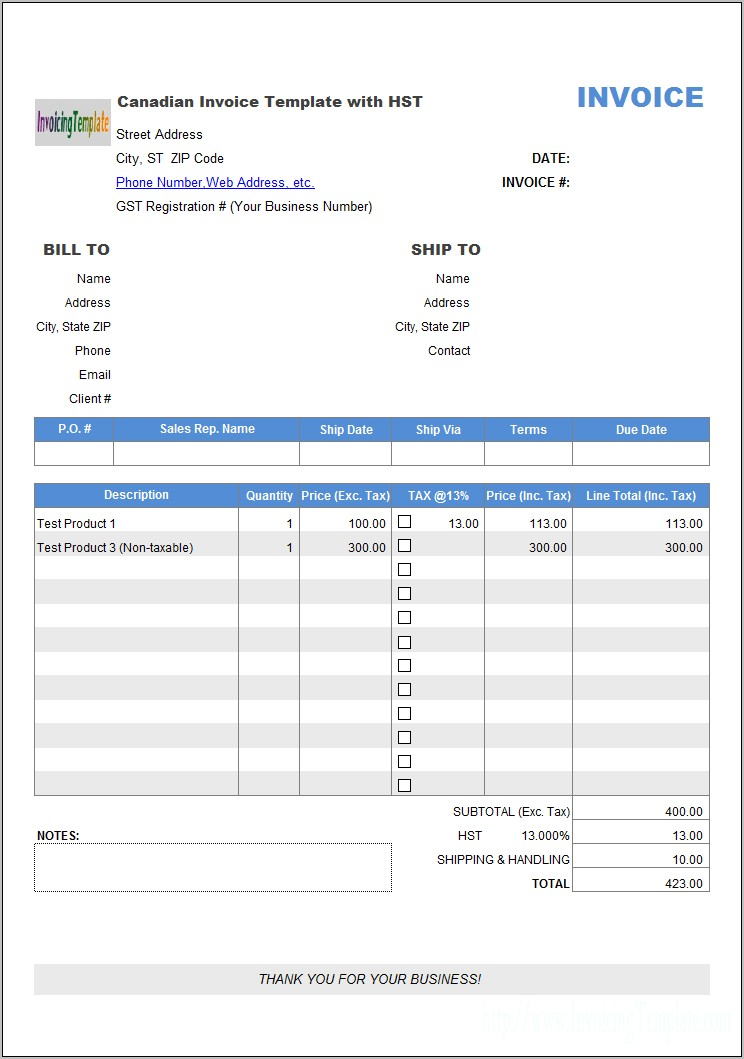 Canada Customs Commercial Invoice Form