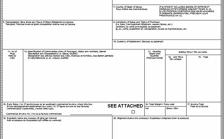 Canada Customs Invoice Continuation Sheet Fillable