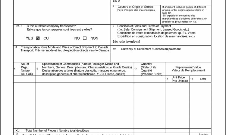 Canada Customs Invoice Fillable