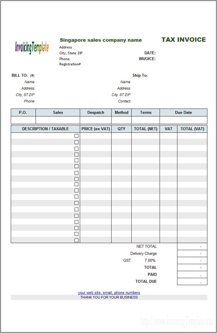 Canadian Invoice Template Hst