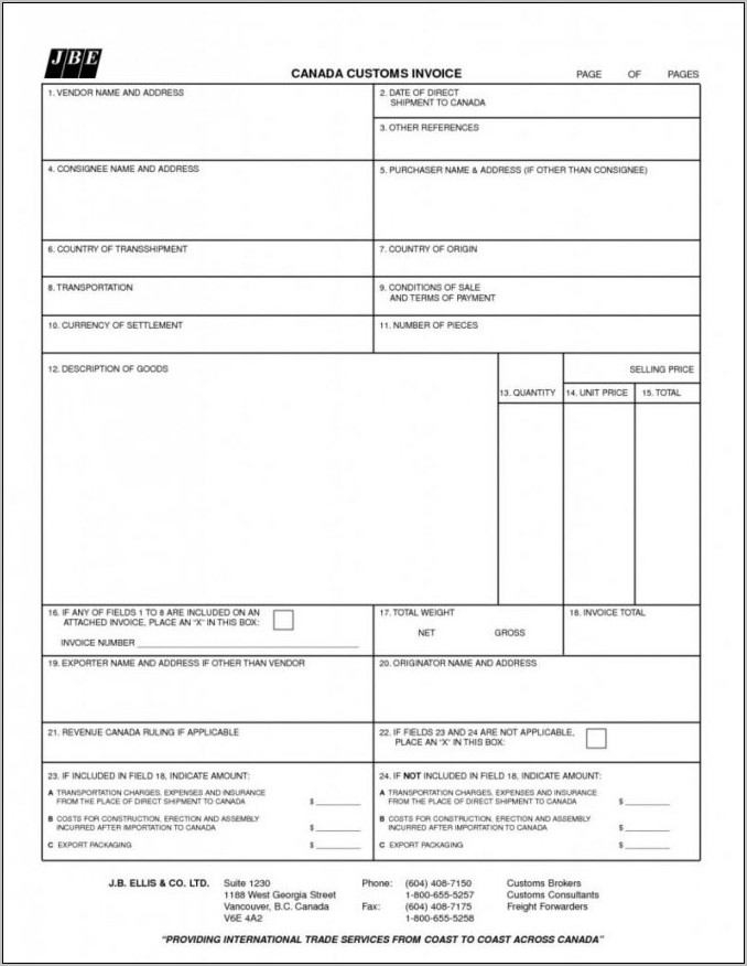 Canadian Invoice Template Word