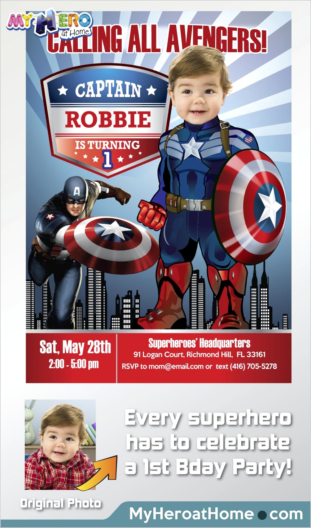 Captain America 1st Birthday Invitation