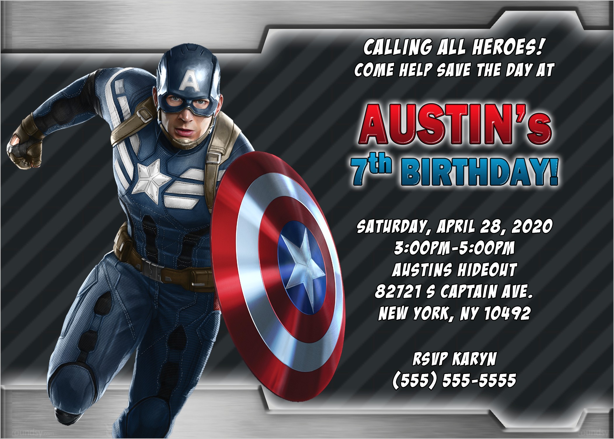 Captain America 7th Birthday Invitation