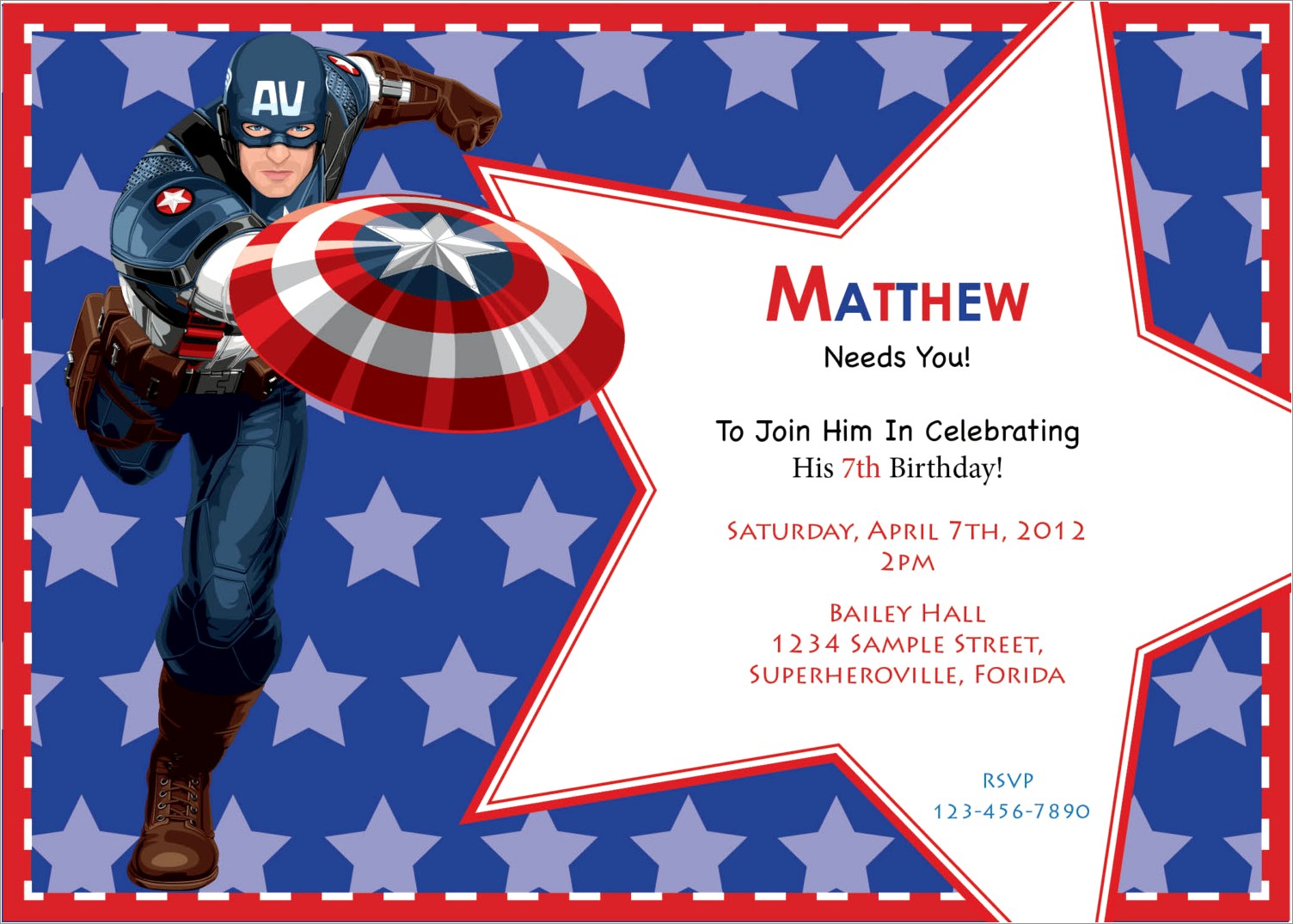Captain America Birthday Invitation Card
