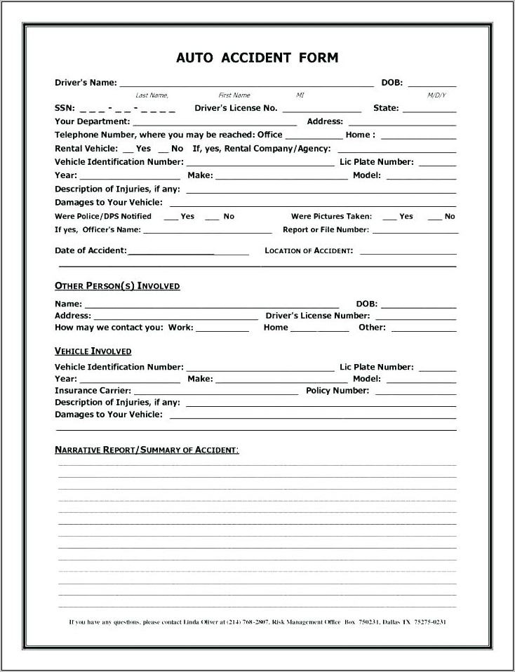 Car Accident Forms Templates