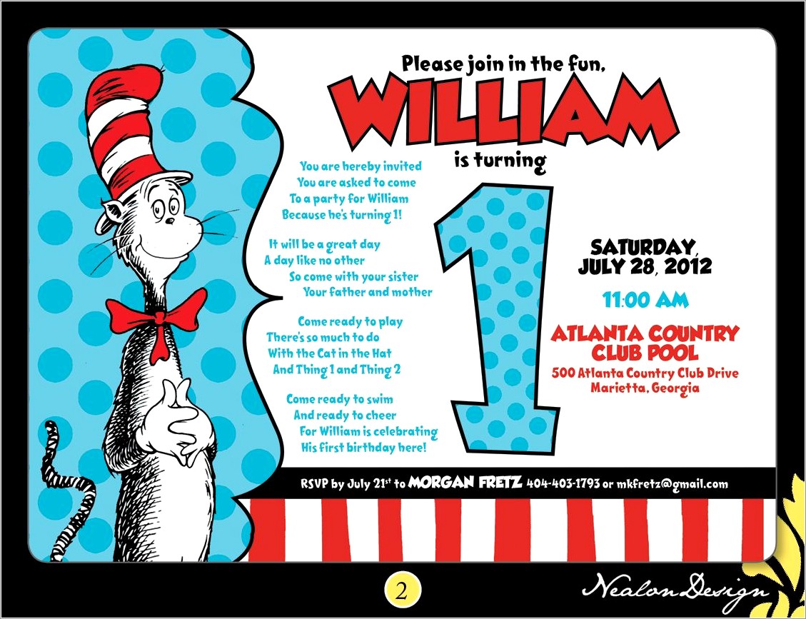 Cat And The Hat Birthday Invitations
