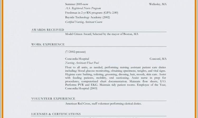 Certified Nursing Assistant Resume With No Experience