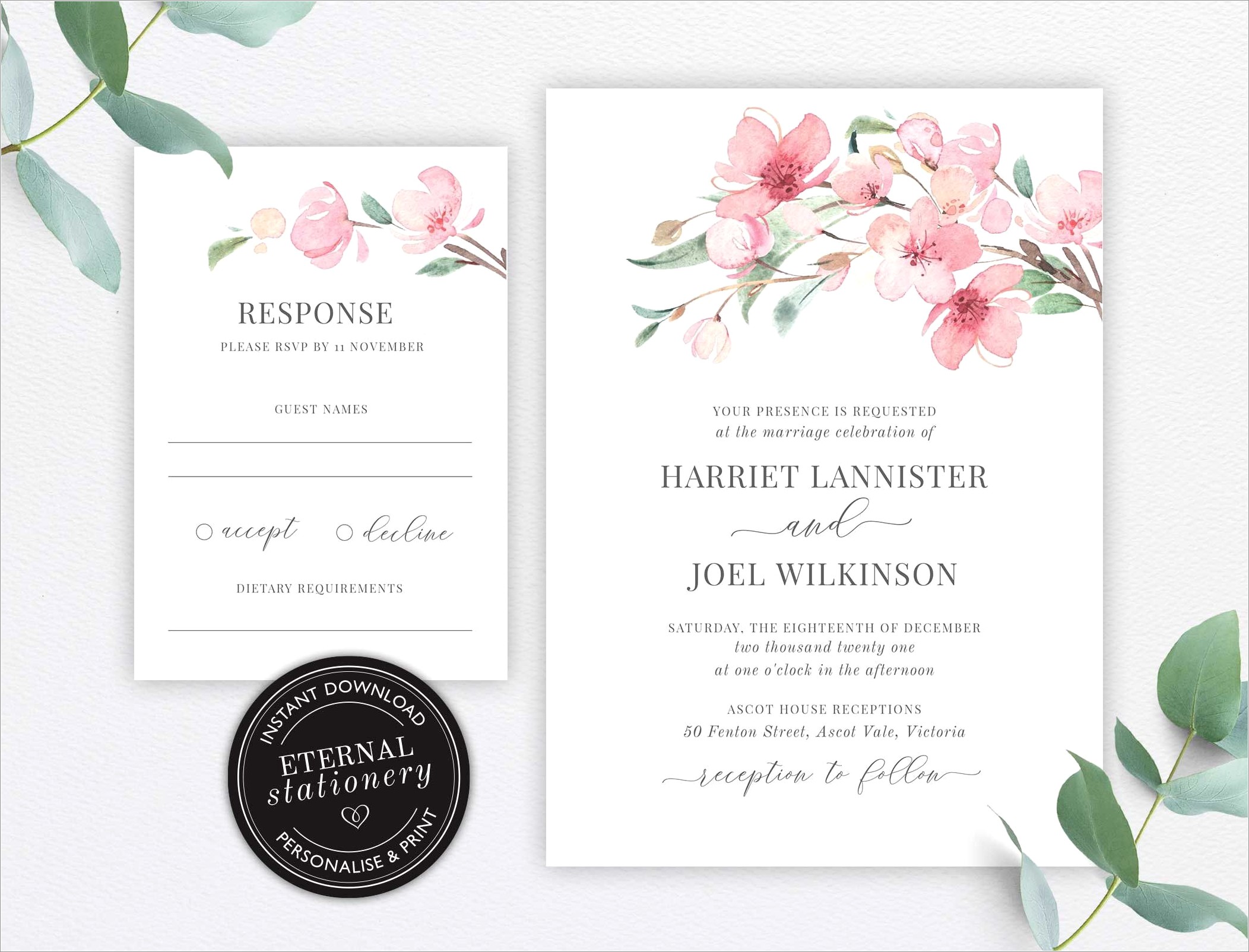 Cherry Blossom Wedding Invitation Template