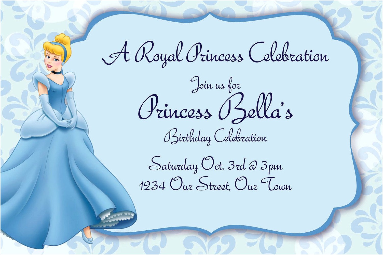 Cinderella Birthday Invitation Card Template