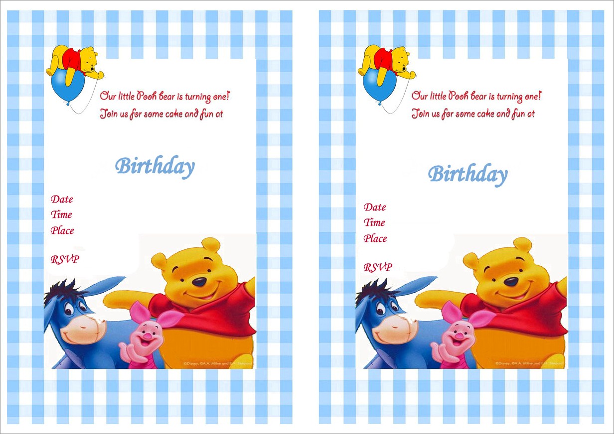 Classic Winnie The Pooh Birthday Invitations