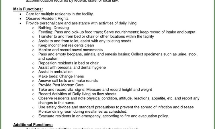 Cna Job Description Hospital Resume