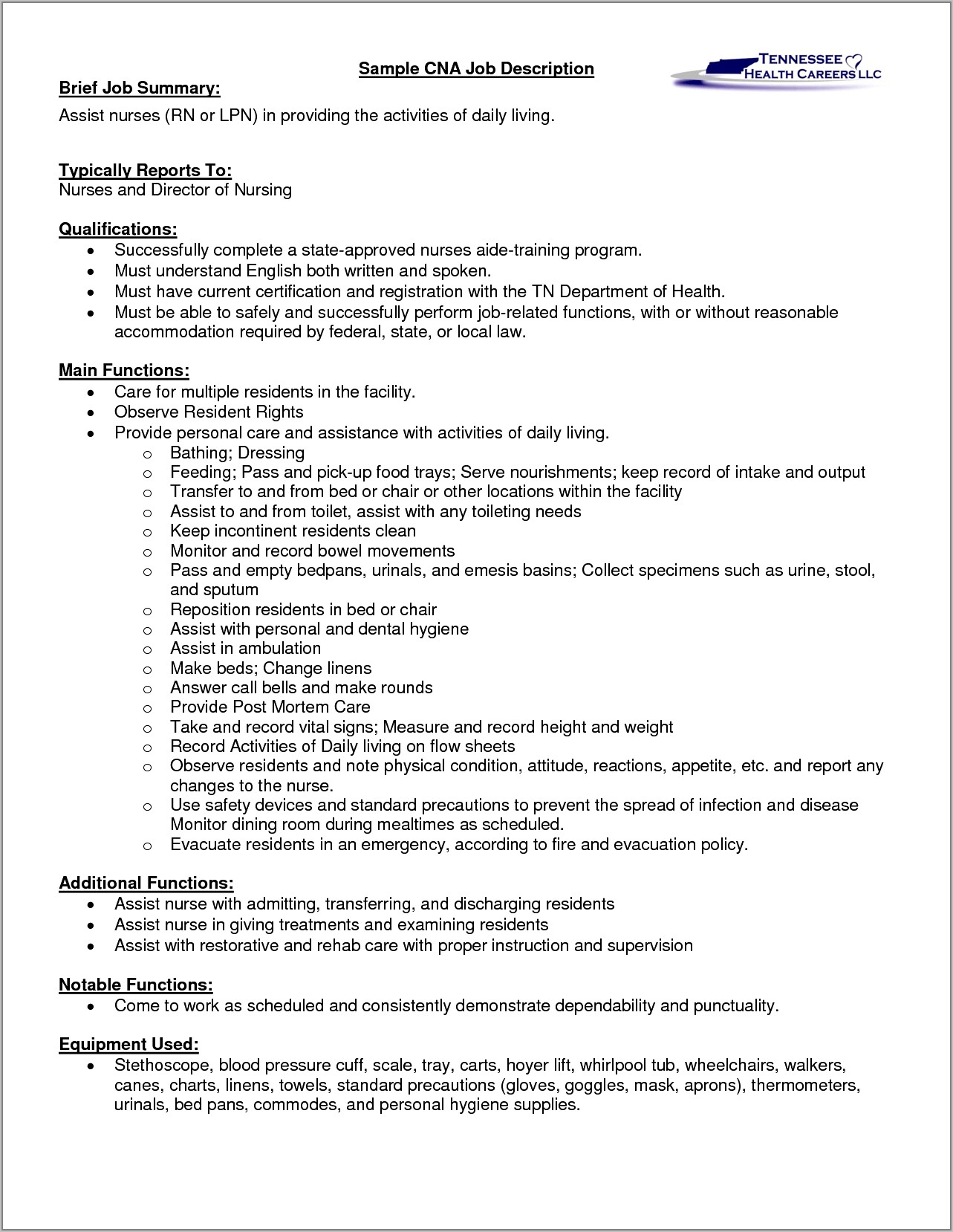 Cna Job Description Resume Examples
