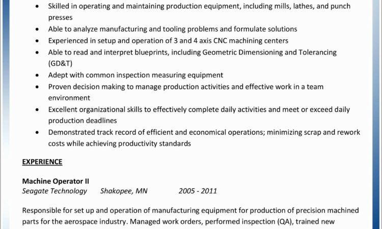 Cnc Machinist Resume Template