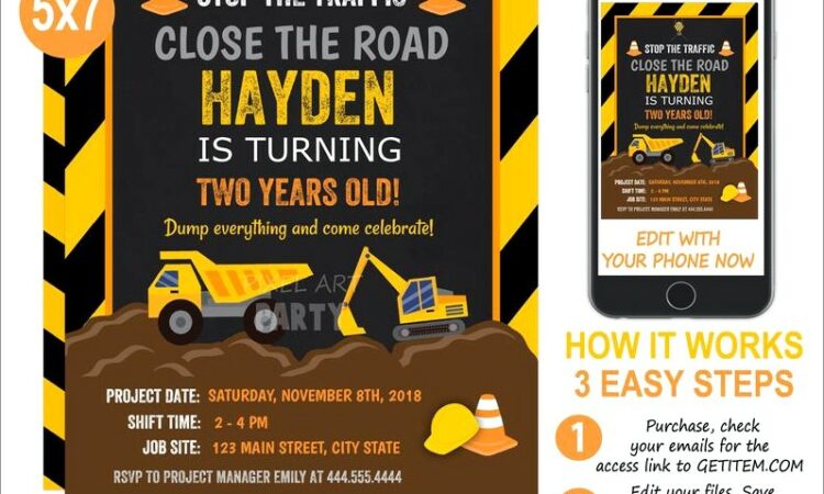 Construction Birthday Invitations With Picture