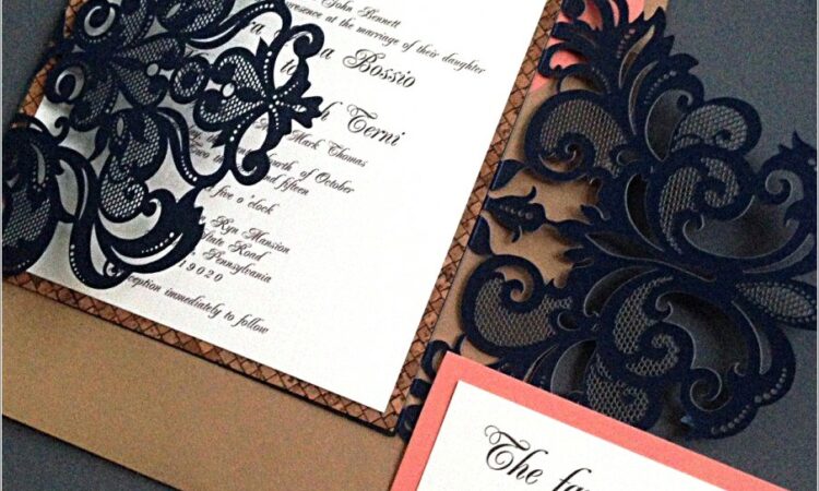 Coral And Navy Wedding Invitations