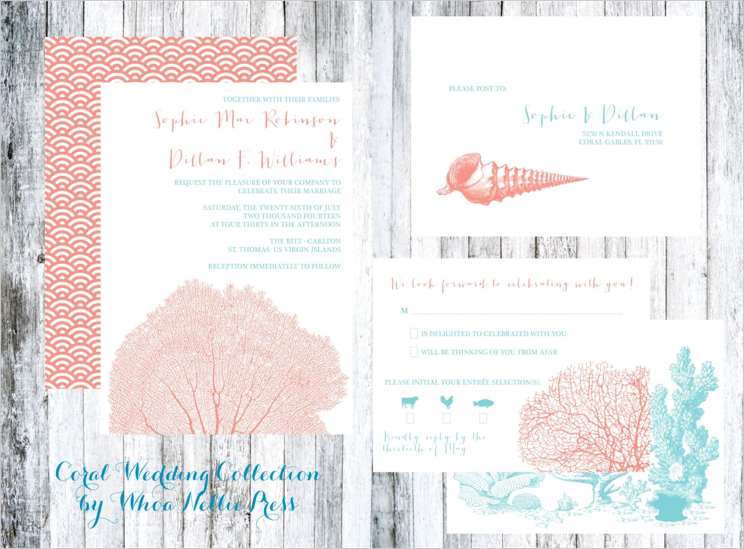 Coral And Turquoise Wedding Invitations