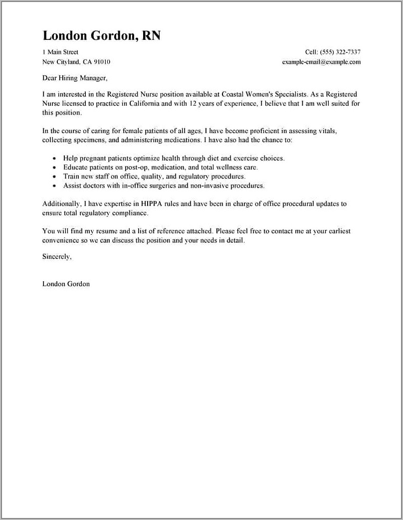 Cover Letter Examples For Resume Healthcare