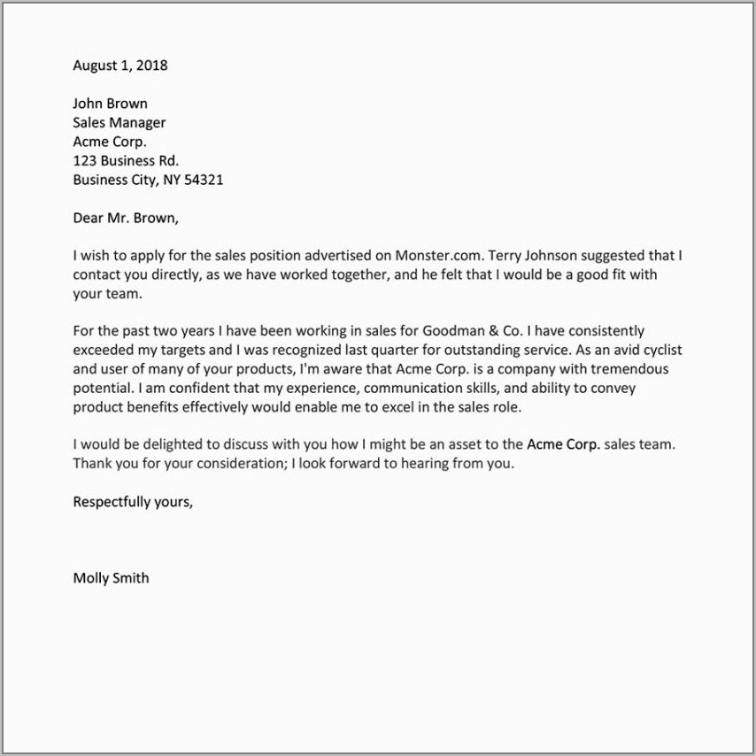 Covering Letter Format For Resume Free