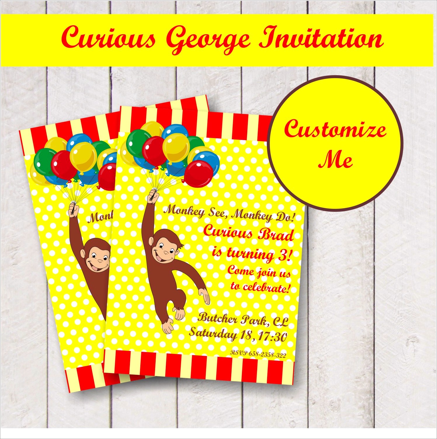 Curious George Birthday Invitations With Photo