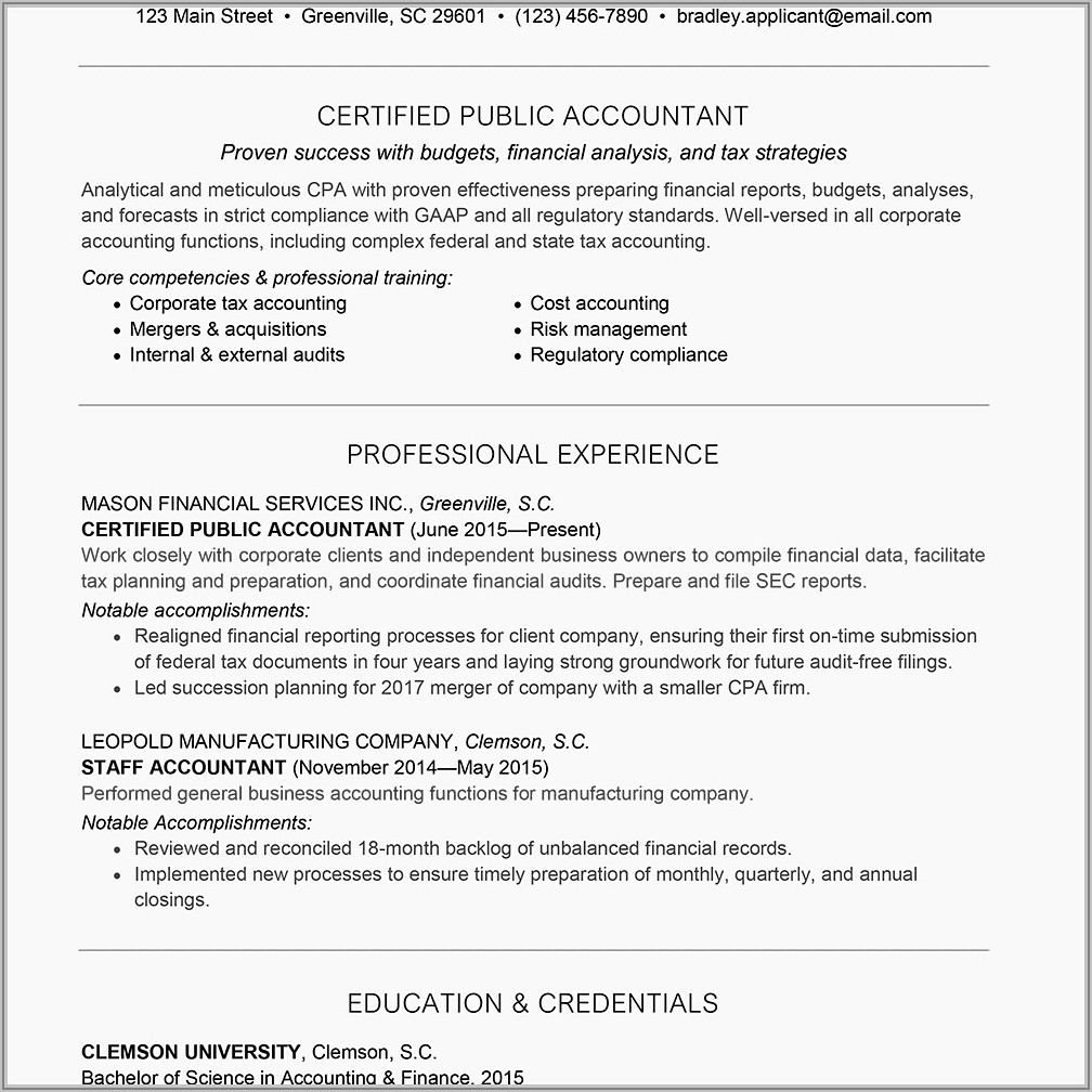 Curriculum Vitae Examples For Accountant