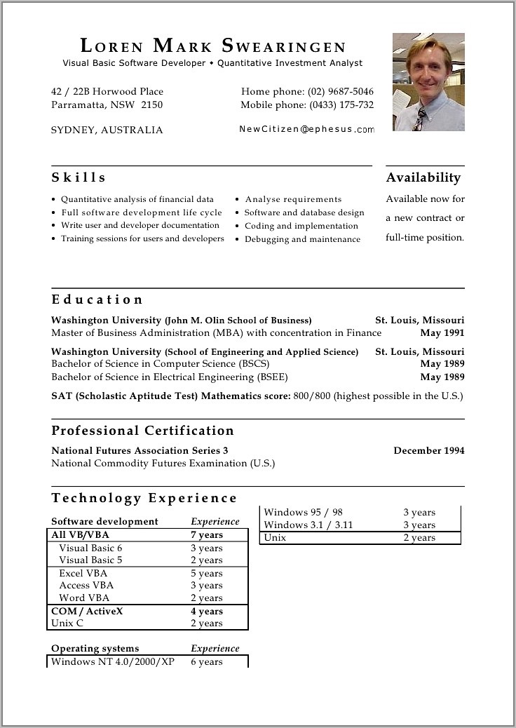 Curriculum Vitae Samples For Electrical Engineers