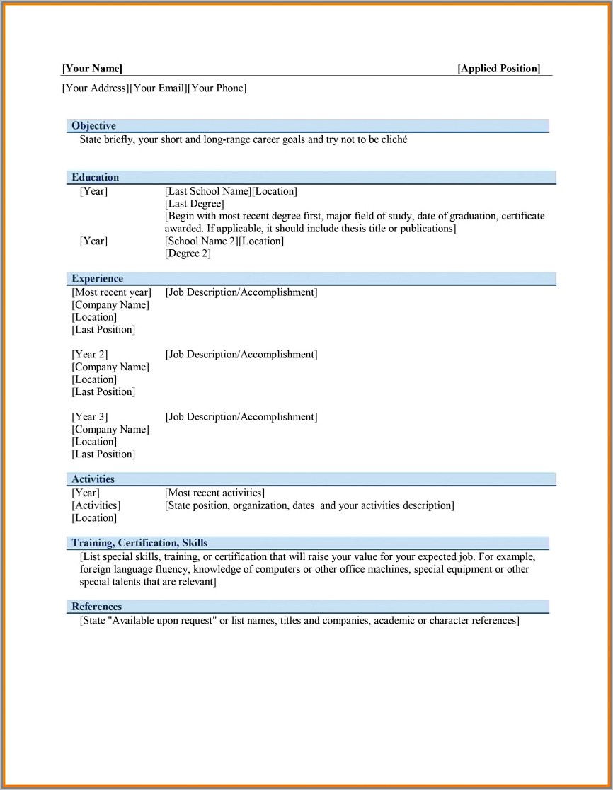Curriculum Vitae Template Free Download Word