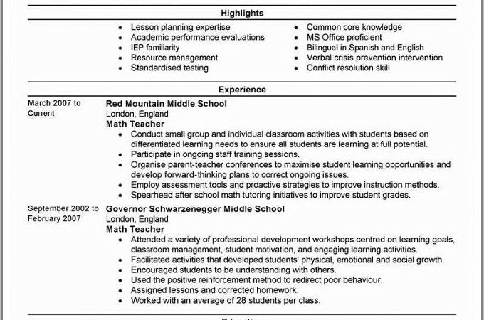 Curriculum Vitae Template Teaching