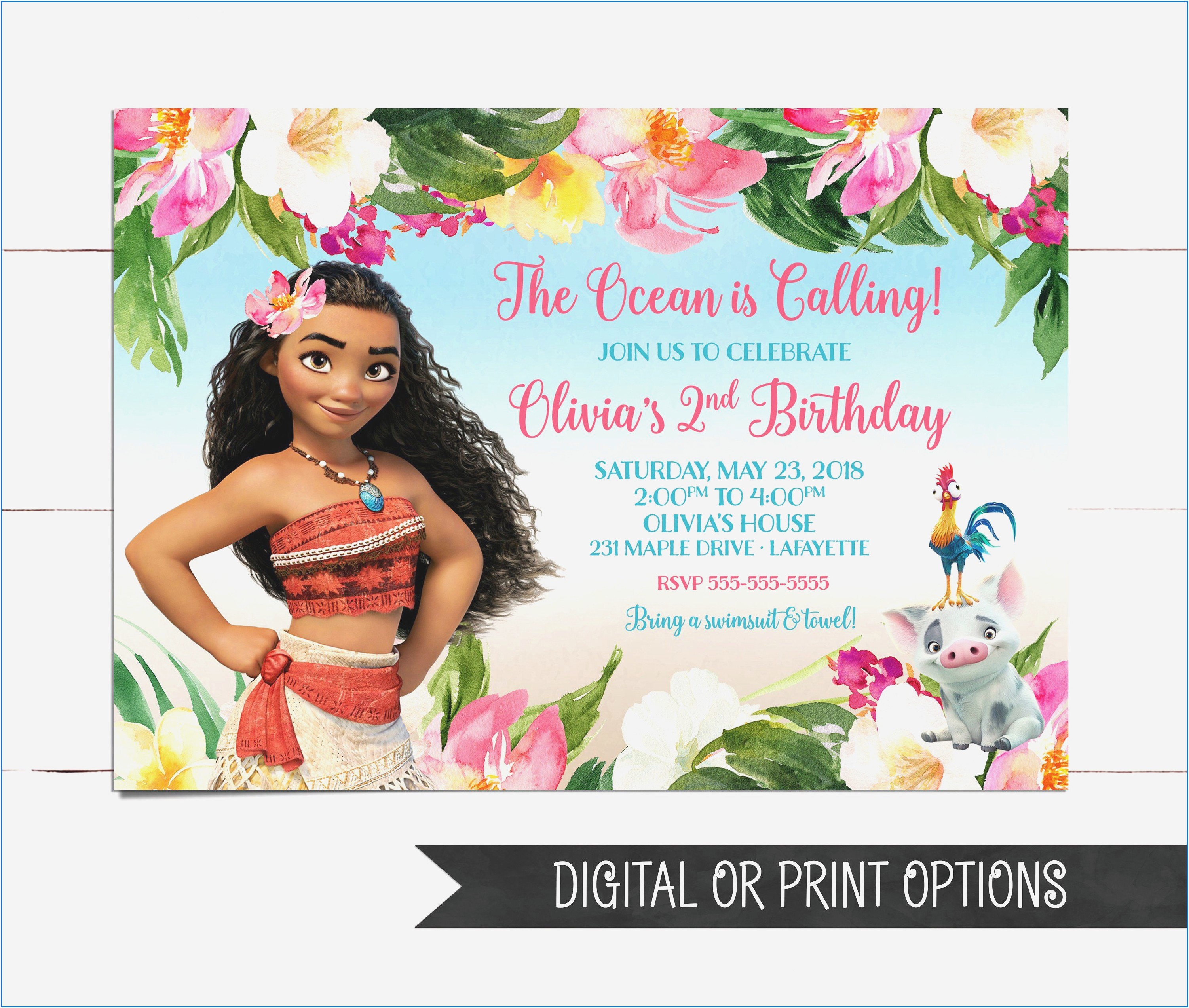 Custom Moana Birthday Invitations