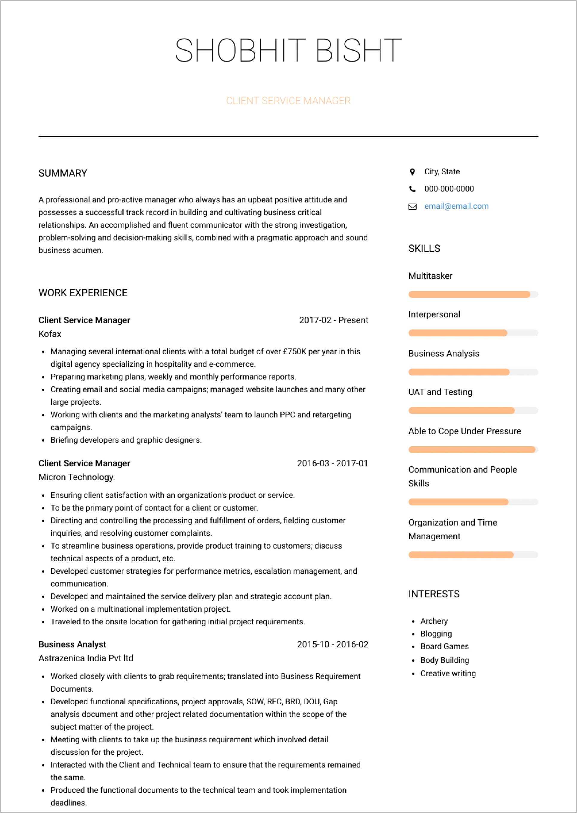 Customer Service Cv Sample Free