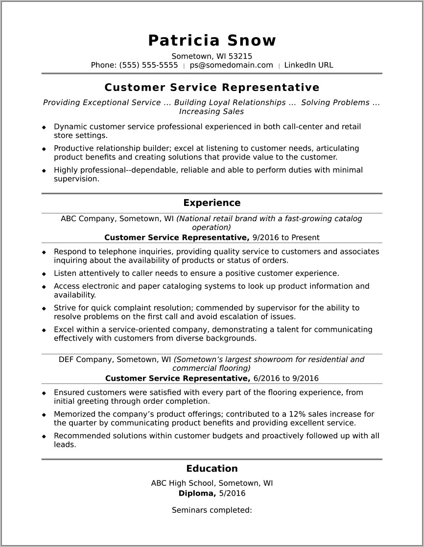 Customer Service Representative Resume Templates