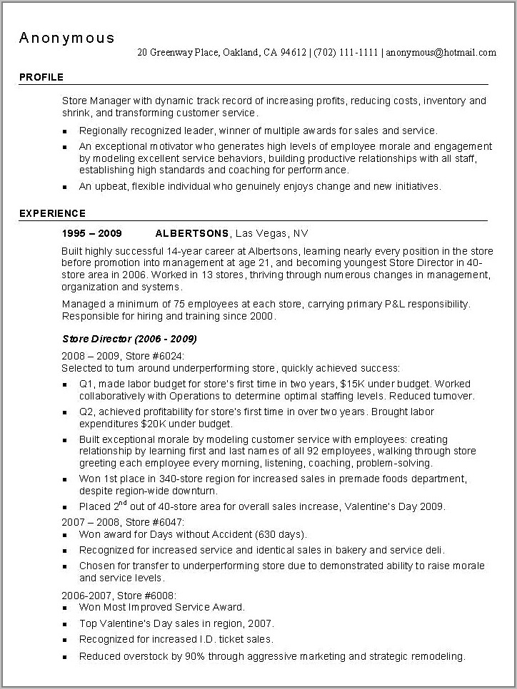 Cv Examples For Retail Jobs
