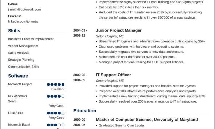 Cv Template For Construction Project Manager