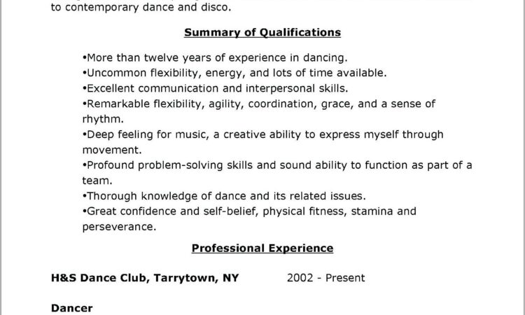 Dance Resume Template Free