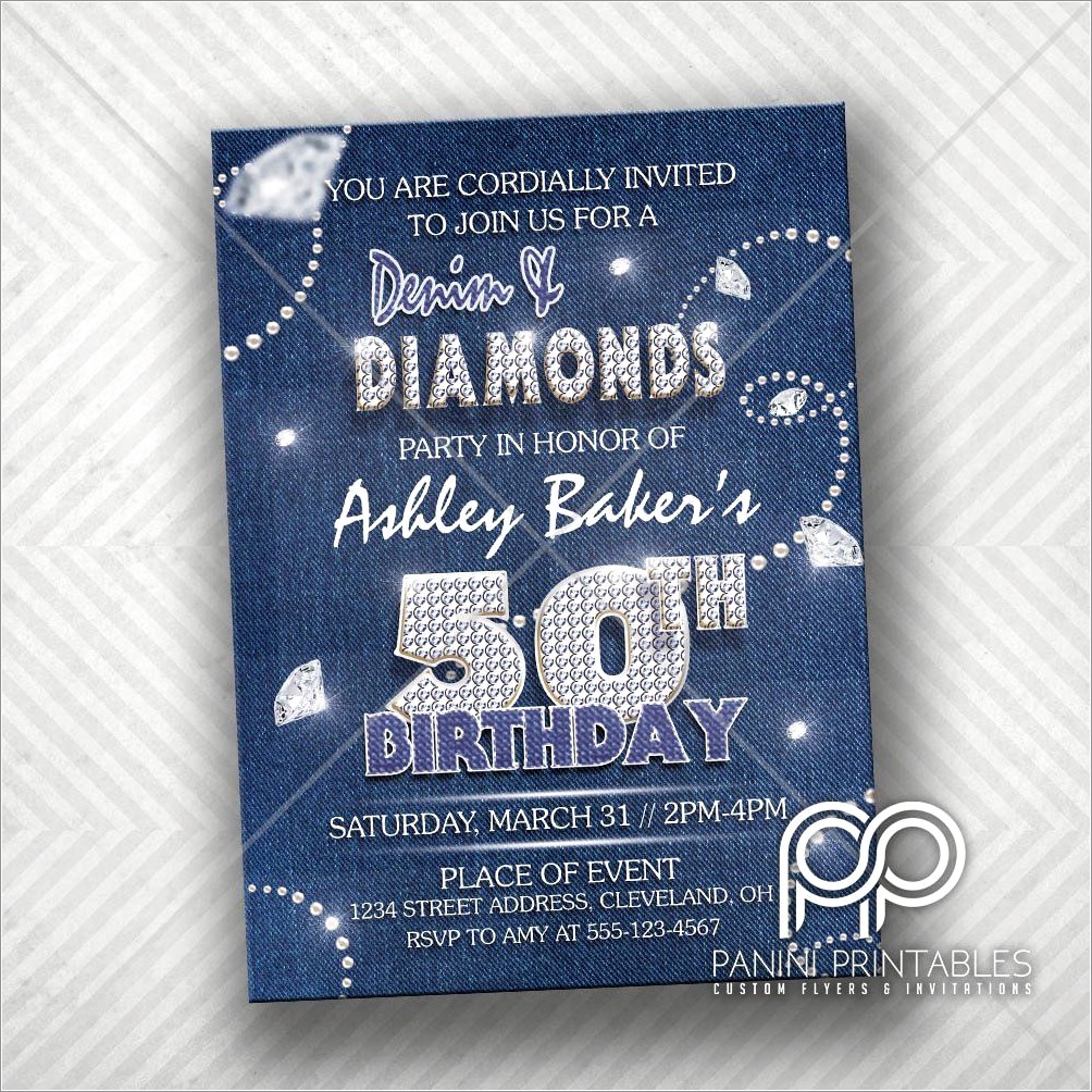 Denim And Diamonds Birthday Invitations