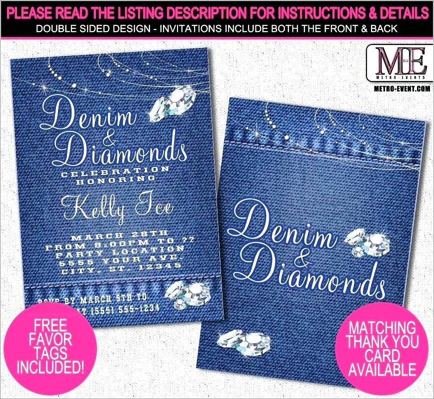 Denim And Diamonds Invitation Templates
